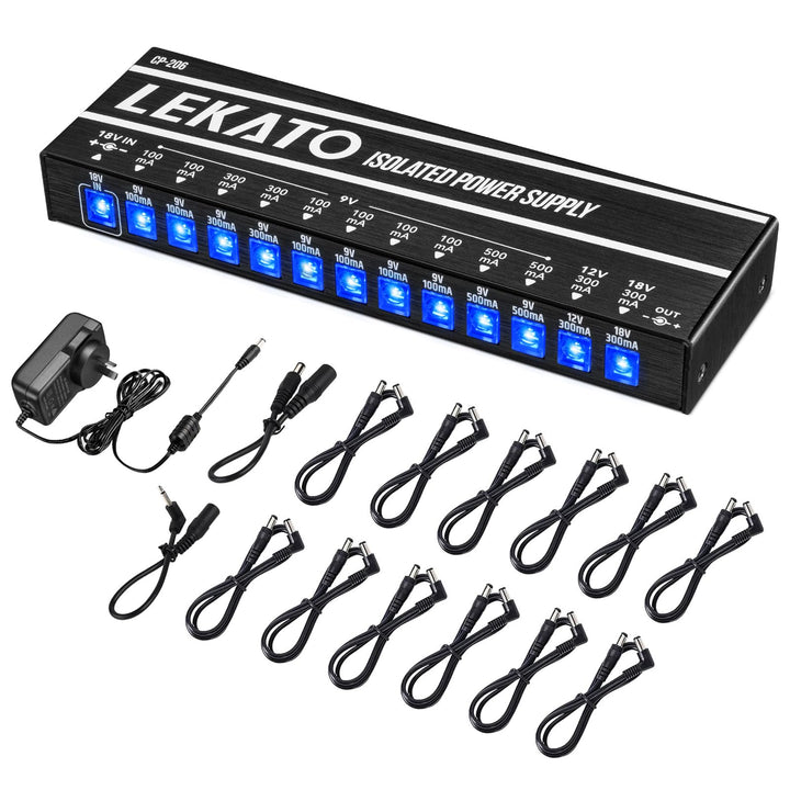 LEKATO Gitarre Pedal Netzteil, 12 Isolierte Ausgang für 9V/12V/18V, Effektpedal-Netzteil mit Kurzsch