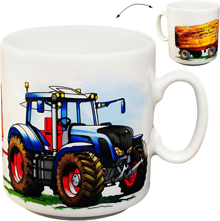 alles-meine.de GmbH 2 TLG. Set grosser Teller/Kinderteller + Henkeltasse - Traktor - Trecker mit Anh