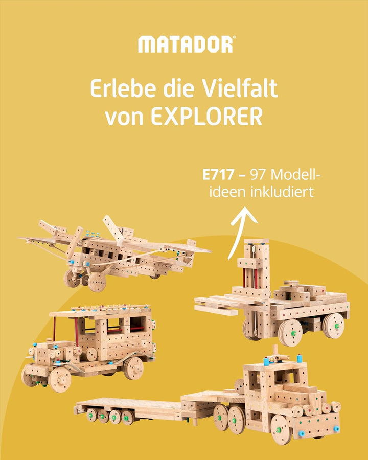 Matador 11717 E717 Baukasten, holzfarben, ab 5 Jahren , bunt Single, Single