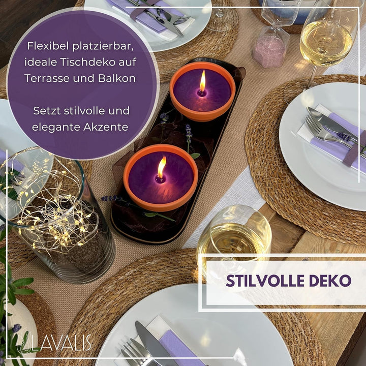 Lavalis 2X Lavendel Kerze mit Duft in Terrakotta-Schale, Alternative zu Citronella-Kerze, Handbefüll