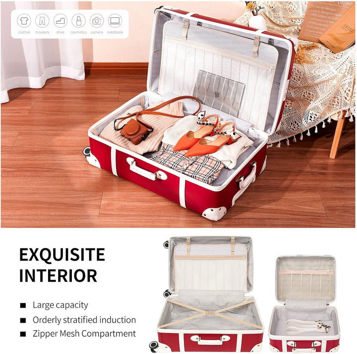 Urecity Vintage Reisekoffer Set 4 Teilig Leicht Retro Lederkoffer Hartschale Trolley Handgepäck Sets