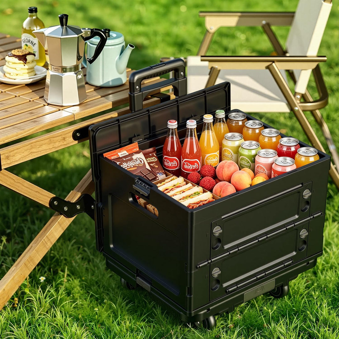 𝗝𝗮𝘅𝗴𝘂𝗼𝗺 Einkaufswagen faltbar 48L, Transportbox mit Rollen, Schwarz | Faltbare 48L Transportbox mit