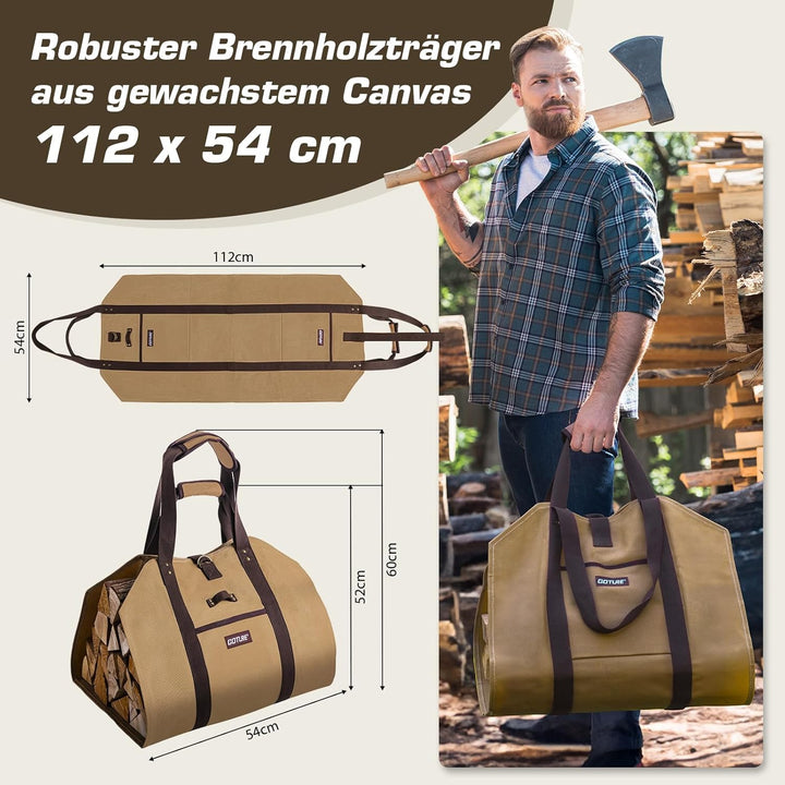 Goture Tragetasche für Holztragetasche aus gewachstem Canvas mit 1 Paar Handschuhen, wasserabweisend