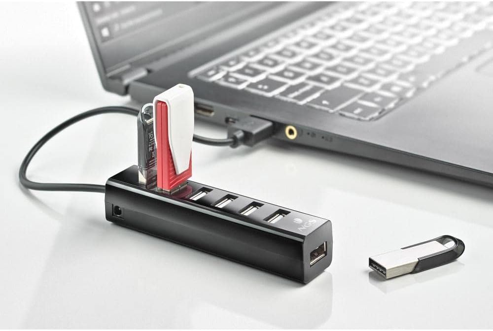 NGS IHUB7 Tiny - USB 2.0 Hub 7 Ports mit Power Adapter 5V/1A, universell kompatibel, Plug and Play