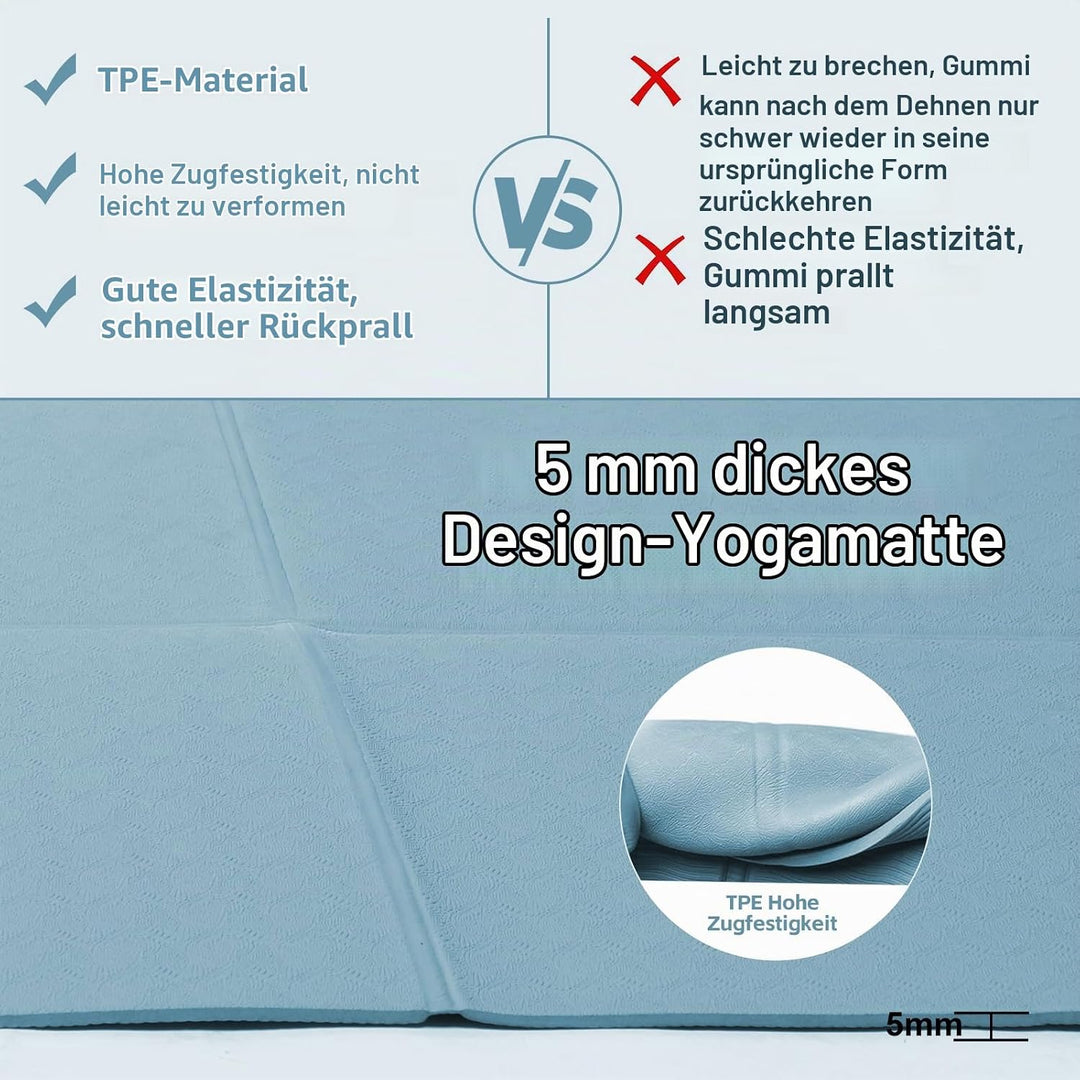 Foldable Yoga Mat - TPE Exercise Pilates Mat - 183 x 61 cm, 5 mm Dick, Sport Matte für Pilates, Gymn