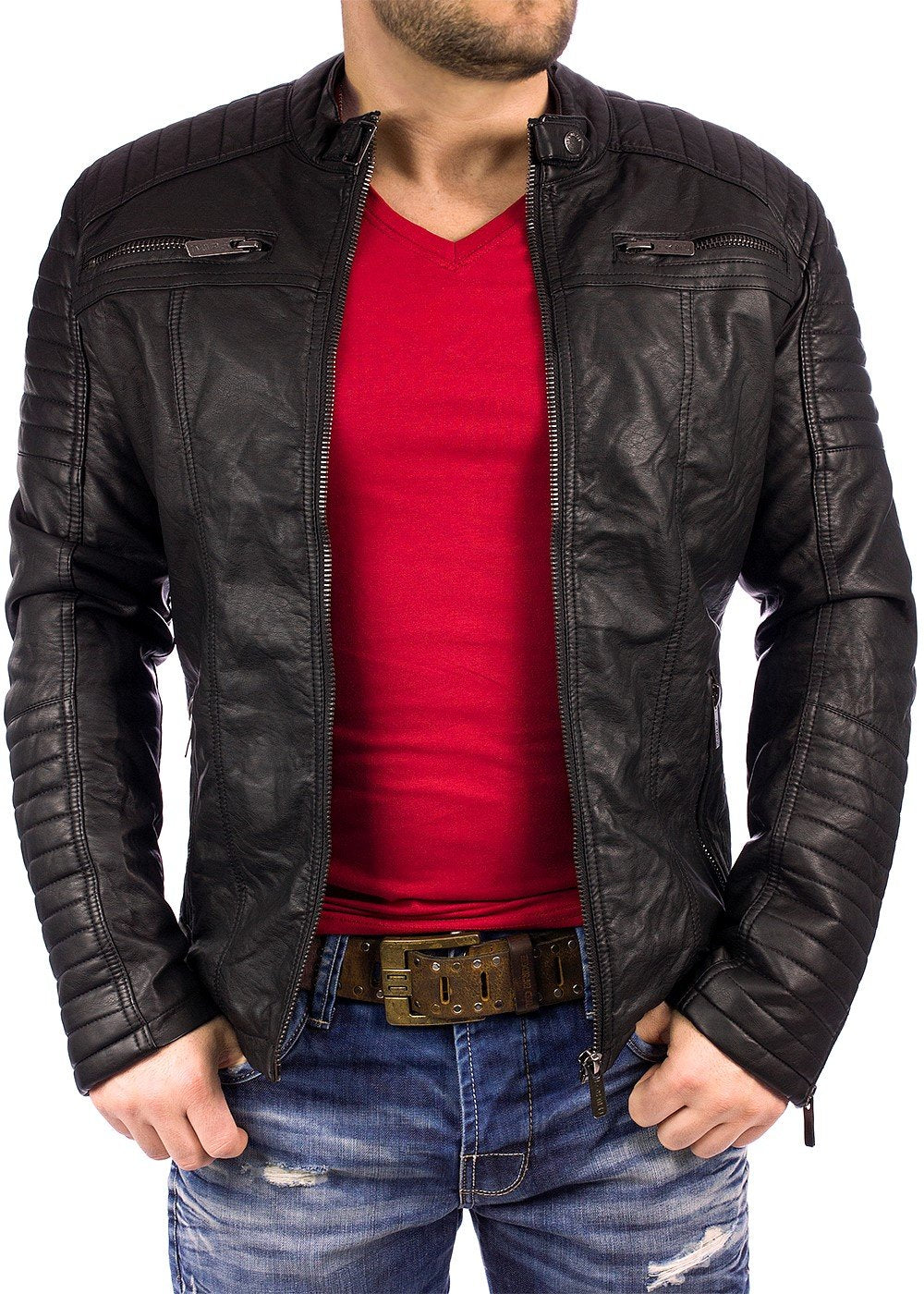 Herren PU Lederjacke XXL, Schwarz