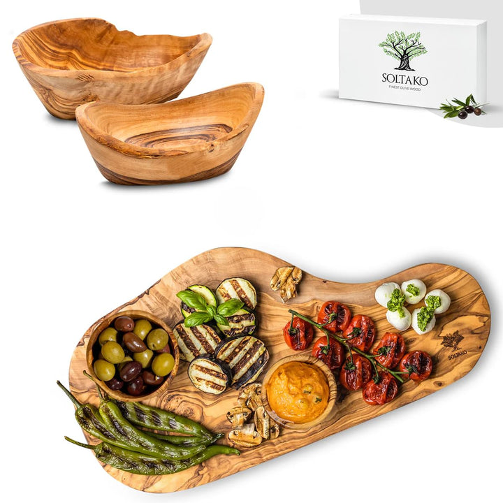 SOLTAKO Olivenholz Geschenksset Les Snacks 2er Set + Catania 35cm 1 Geschenkset Brotzeit 1, 1 Gesche