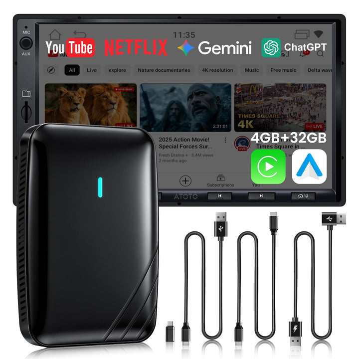 CarPlay AI Box, Wireless CarPlay Adapter Netflix/YouTube/TF-Karte 4GB+32GB - AI Box Android Auto Vid