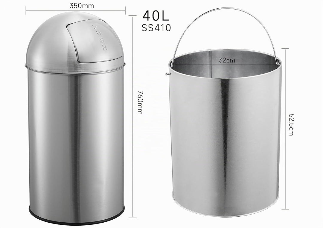 aro Push-Abfalleimer, rund, 40 L, Edelstahl, mit 1 Inneneimer, ideal für Büro