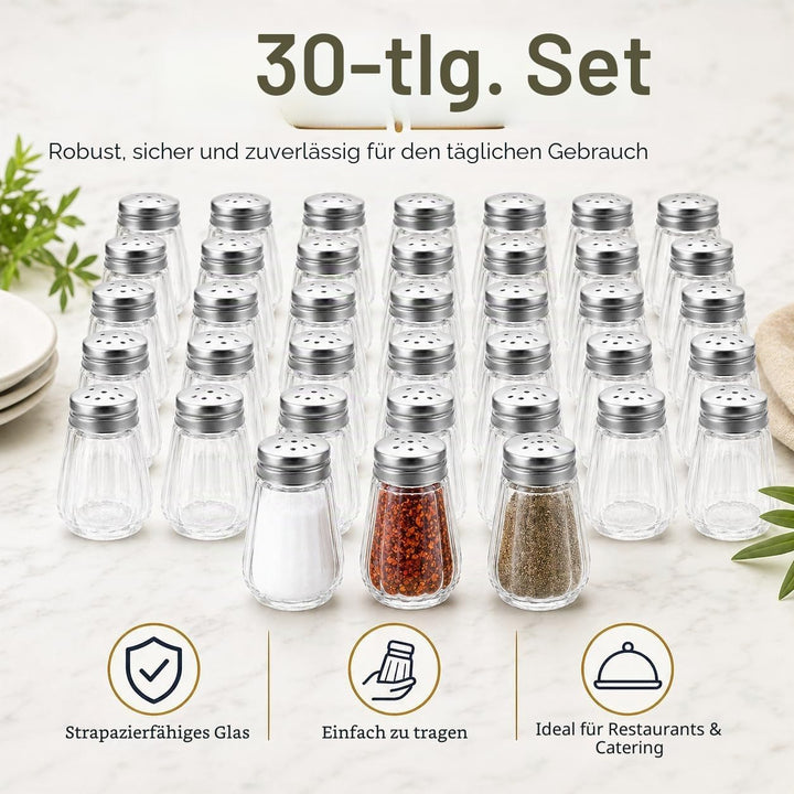30 Mini Salzstreuer - Salz und Pfeffermühle, Mini Salzstreuer für unterwegs, Perfekt für Camping und