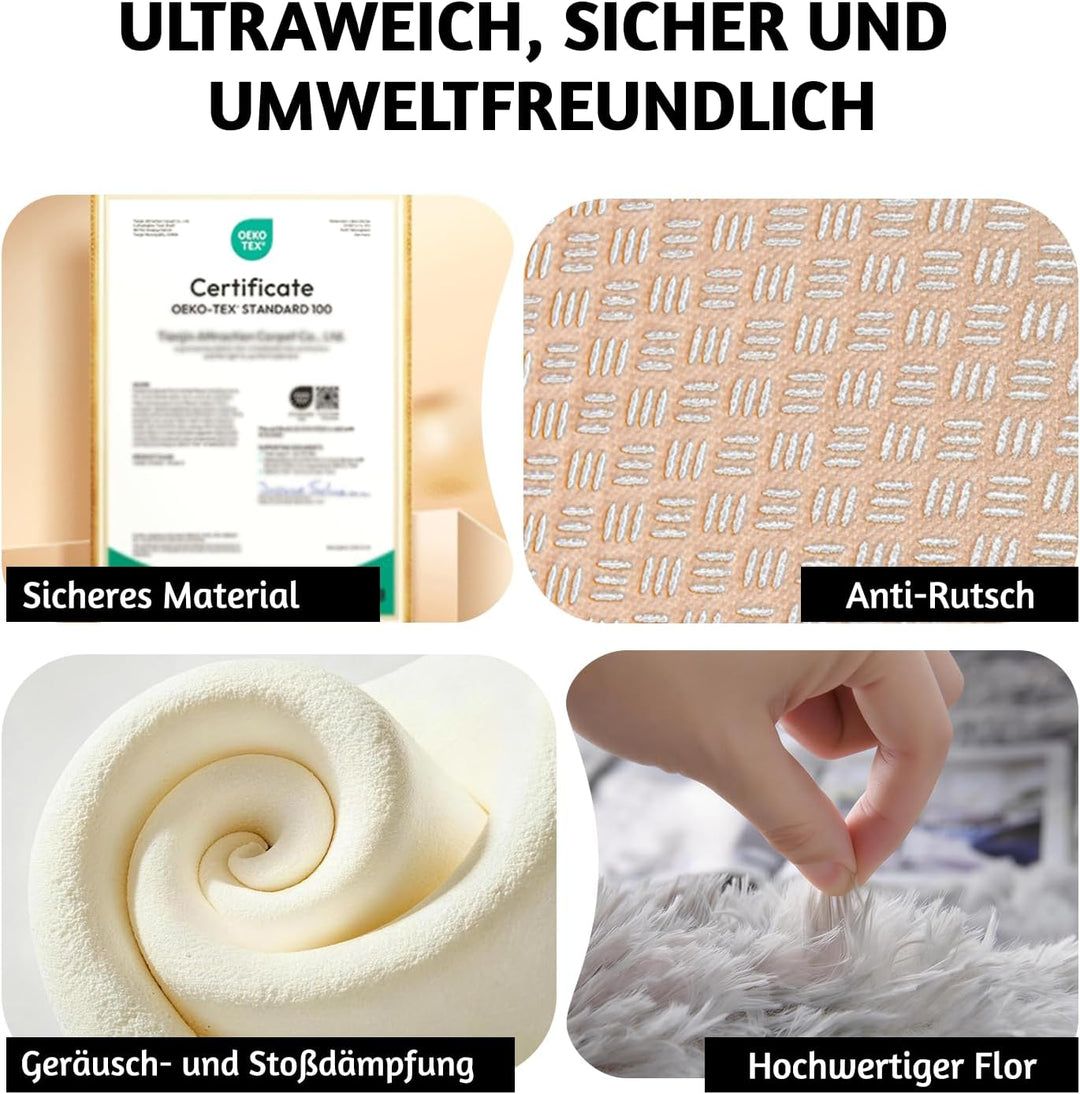 MARATIP Plüsch Teppich,Flauschiger Teppich Rund,grosse Grösse modernes Wohnzimmer,Kinder Mädchen,wei
