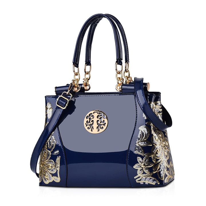 NICOLE & DORIS Damen-Hobo-Tasche aus Lackleder Navy Blau, Navy Blau