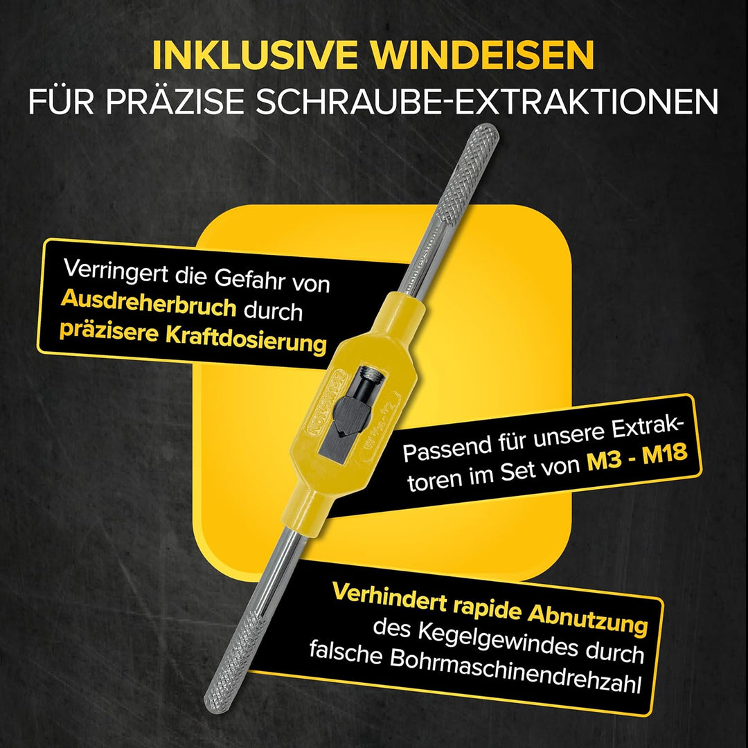 Schraubenausdreher Set [inkl. Windeisen | extra griffig] - 5 tlg. Linksausdreher Set | Ausdreher Set