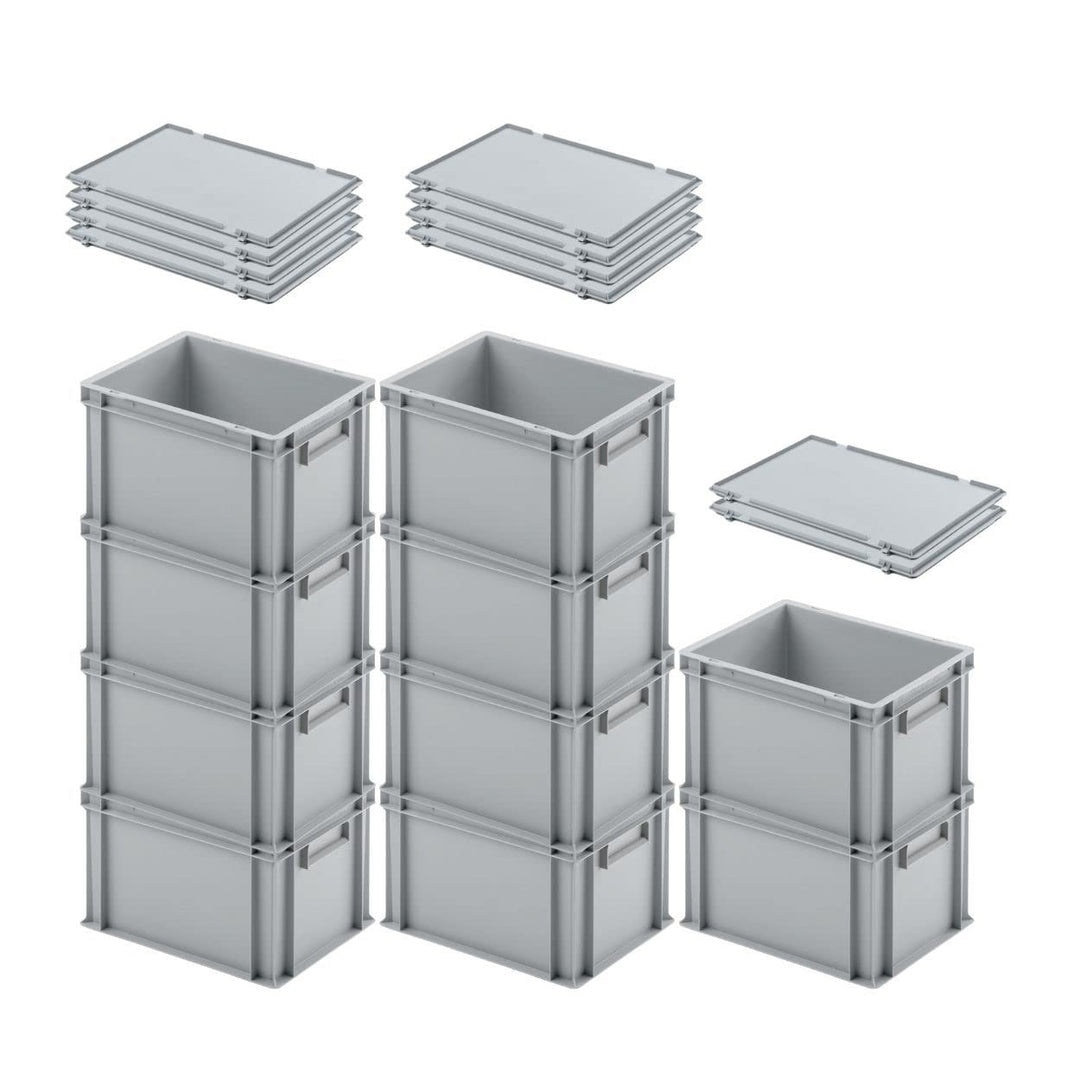 PROREGAL SuperSparSet 10x Eurobehälter mit geschlossenem Griff & Scharnierdeckel | HxBxT 23,5x30x40c