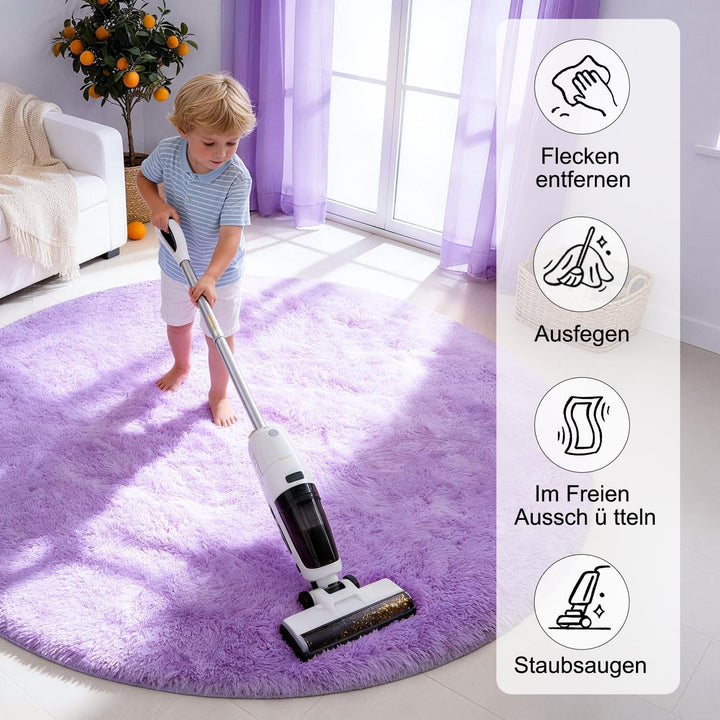 VOFUSHON Schlafzimmer Shaggy Plüsch runden Teppich Bunte Batik Faux Flauschiger Samt Moderne Innente