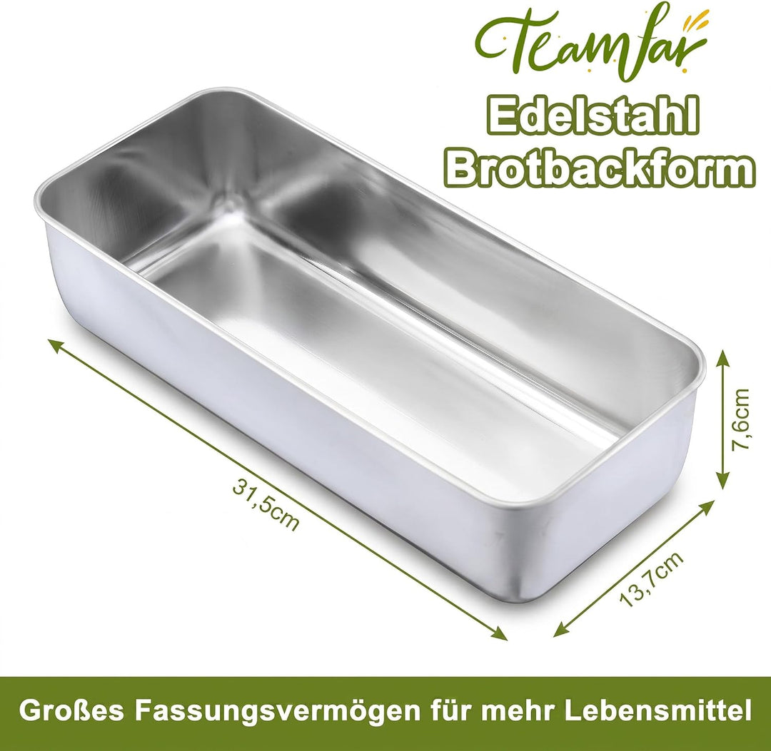 TEAMFAR 2 Stück Kastenform Kuchen, 31,5 cm Edelstahl Gross Brotbackform Brotform für Kuchen Toast Br