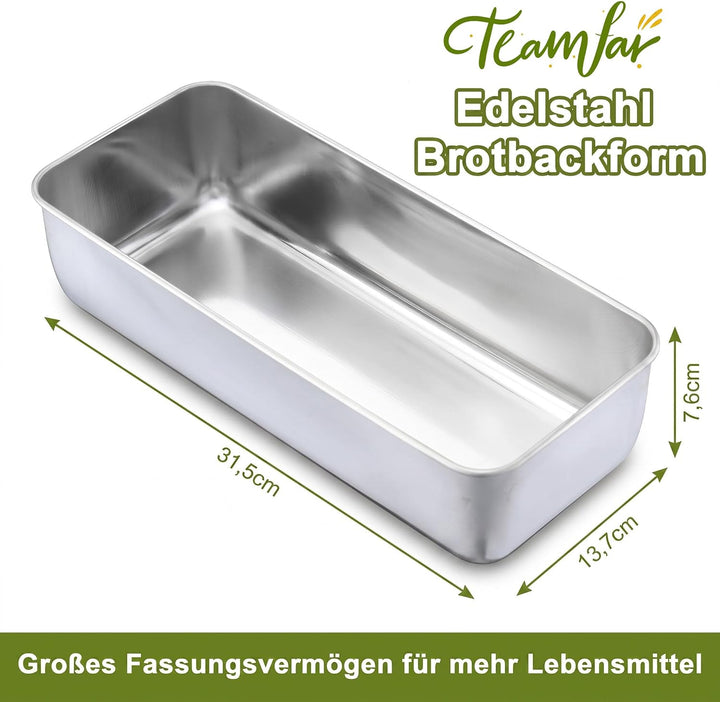 TEAMFAR 2 Stück Kastenform Kuchen, 31,5 cm Edelstahl Gross Brotbackform Brotform für Kuchen Toast Br