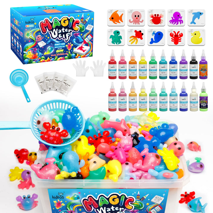 Kiditos Magic Water Elf Spielzeug Set – Aqua Gelz magisches Wasser-Gel Kit mit 20 Farben & 10 Formen