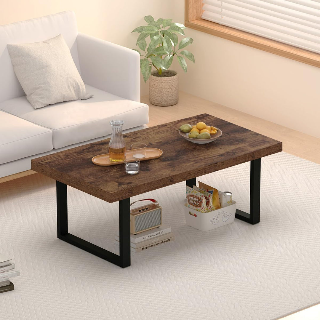 IBF Rustikaler Braun Couchtisch, Industrieller Schlichter Wohnzimmertisch, moderner minimalistischer