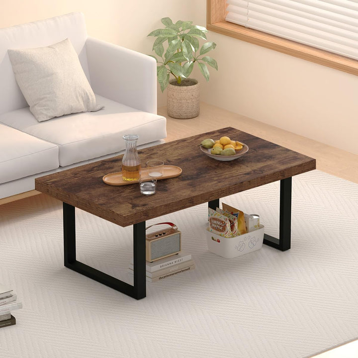 IBF Rustikaler Braun Couchtisch, Industrieller Schlichter Wohnzimmertisch, moderner minimalistischer