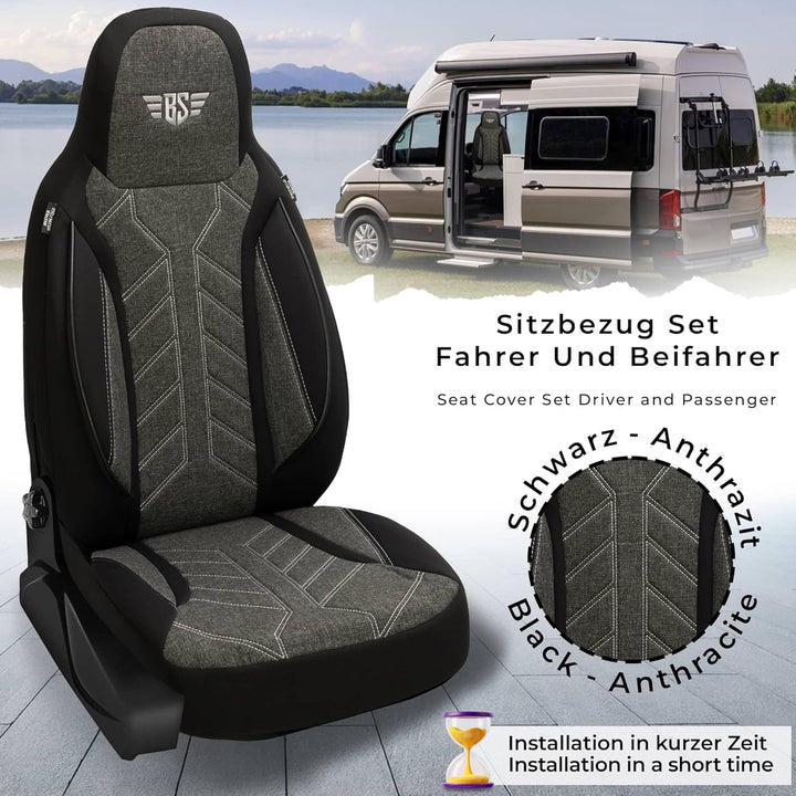 BREMER SITZBEZÜGE Wohnmobil Schonbezüge für FIAT Ducato Jumper Boxer PLKT204 PLKT204 - Schwarz/Anthr