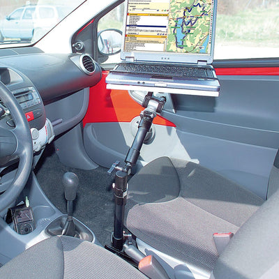 Lescars Laptophalter: Universal-Notebook-Kfz-Halterung mit Kamerastativ (Laptop Schwenkarm, Laptop H