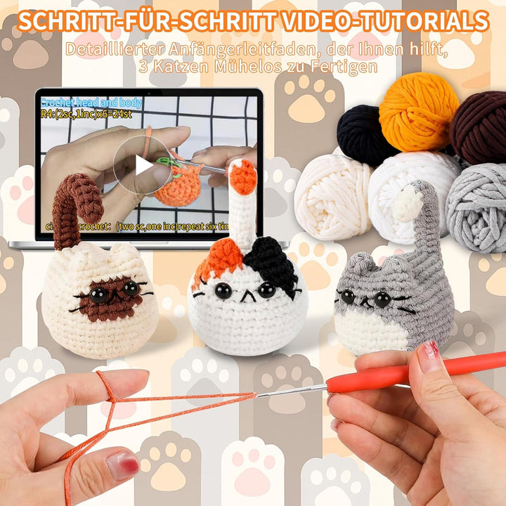 PYOCRD Häkelset für Anfänger mit Videoanleitung, Amigurumi Häkeltiere Set | mit Wolle, Häkelnadeln,