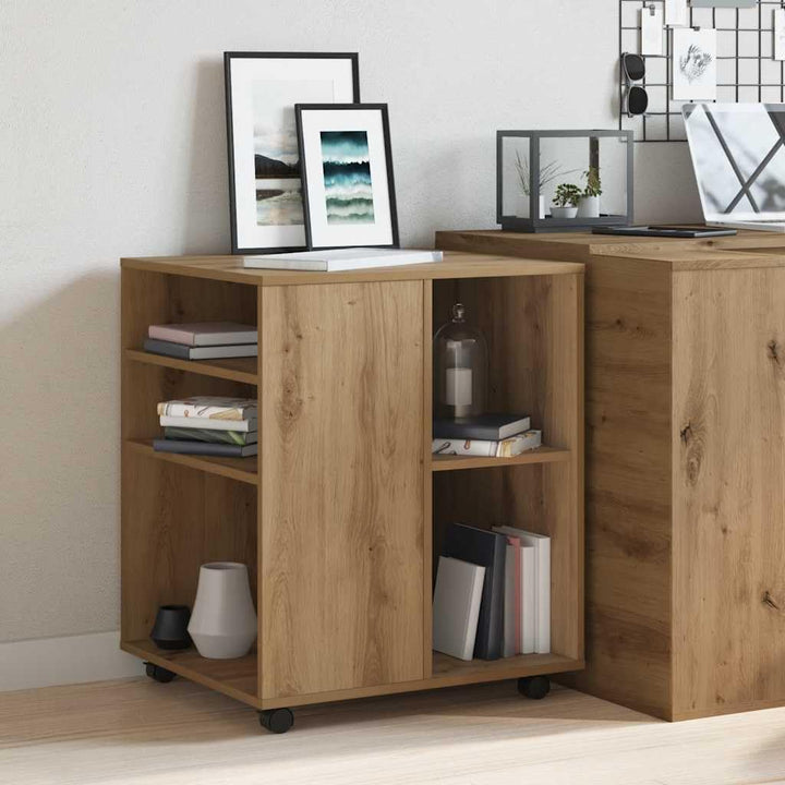 Rollschrank Artisan-Eiche 60x53x72 cm Holzwerkstoff Rollcontainer mit Regalen Mobiler Aktenschrank m