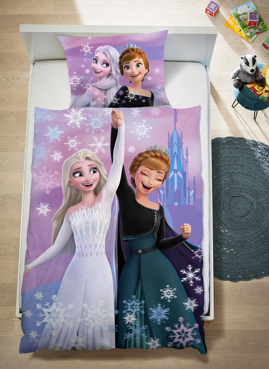 Disney Bettwäsche Frozen - Die Eiskönigin mit Anna, ELSA, Olaf 40x60 + 100x135 cm, 100% Baumwolle mi