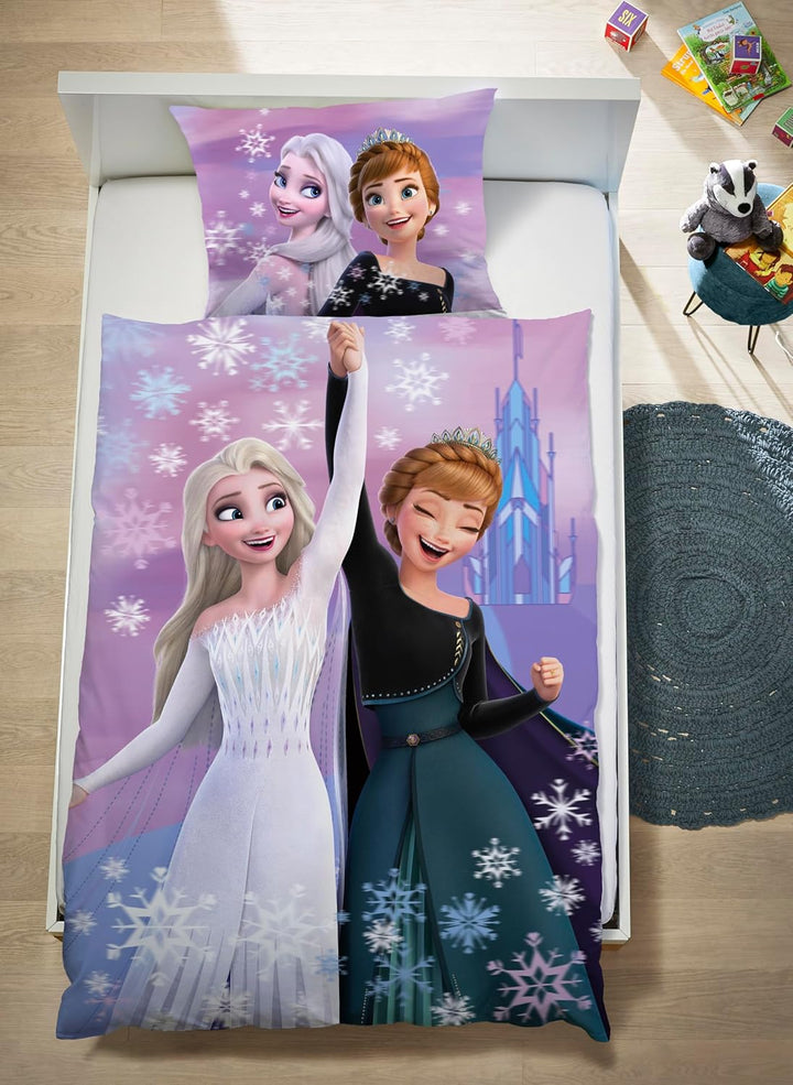 Disney Bettwäsche Frozen - Die Eiskönigin mit Anna, ELSA, Olaf 40x60 + 100x135 cm, 100% Baumwolle mi
