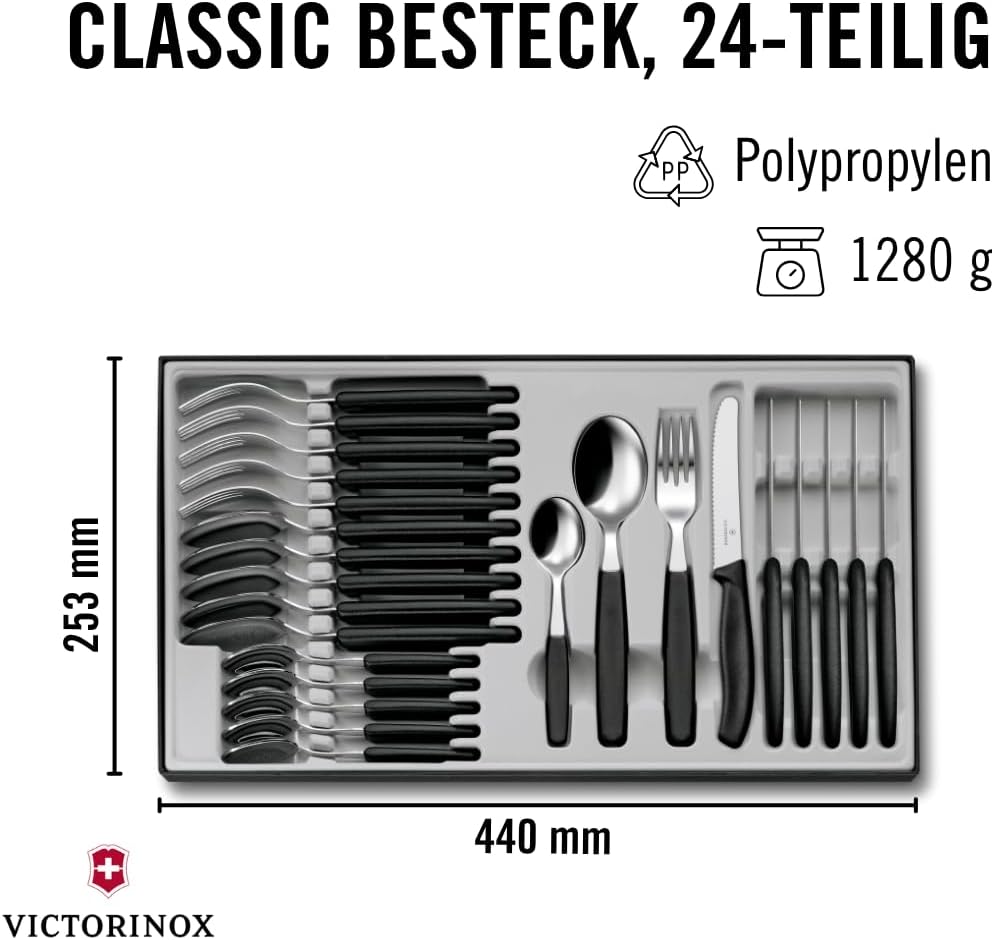 Swiss Classic Tafelbesteck mit Tomatenmesser, 24-teilig, schwarz Single, Single