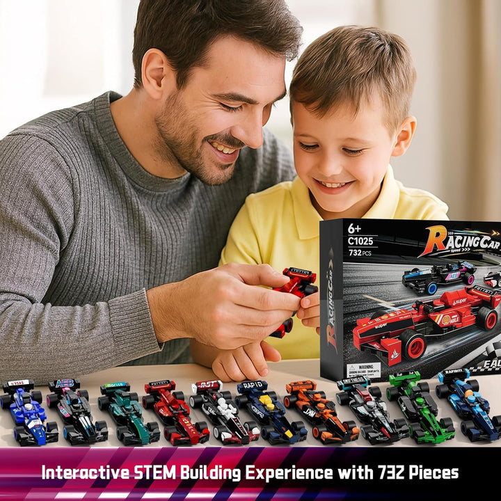 F1 Speed Champions Bausatz, Formel 1 Modellauto Set mit 10 Rennwagen,732 Teile, Home Deko und Geburt