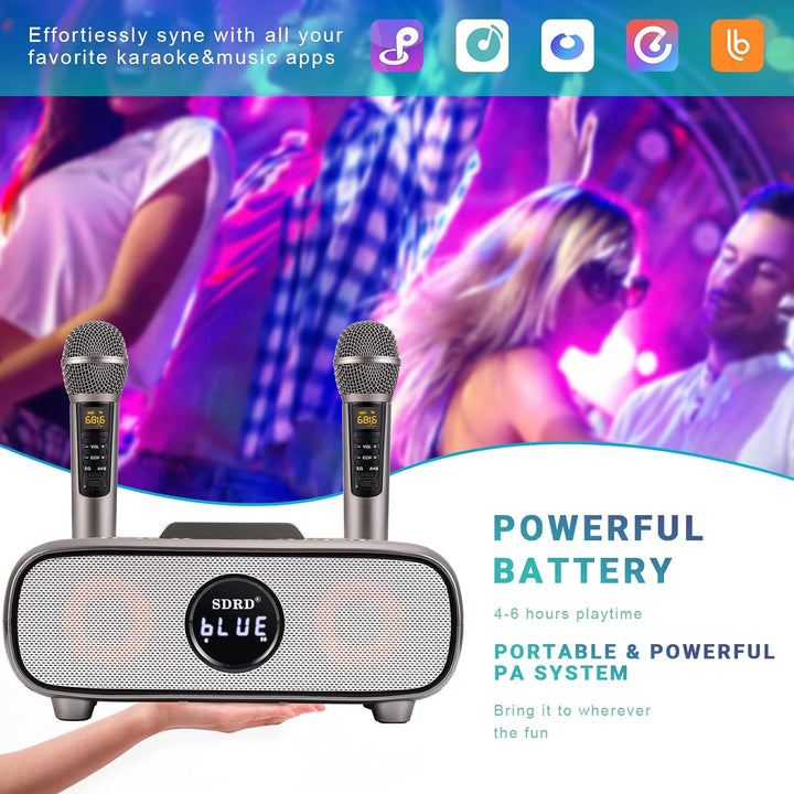 Karaoke Maschine,Bluetooth Karaoke Anlage für Erwachsene und Kinder, Tragbares PA-System mit 2 Mikro