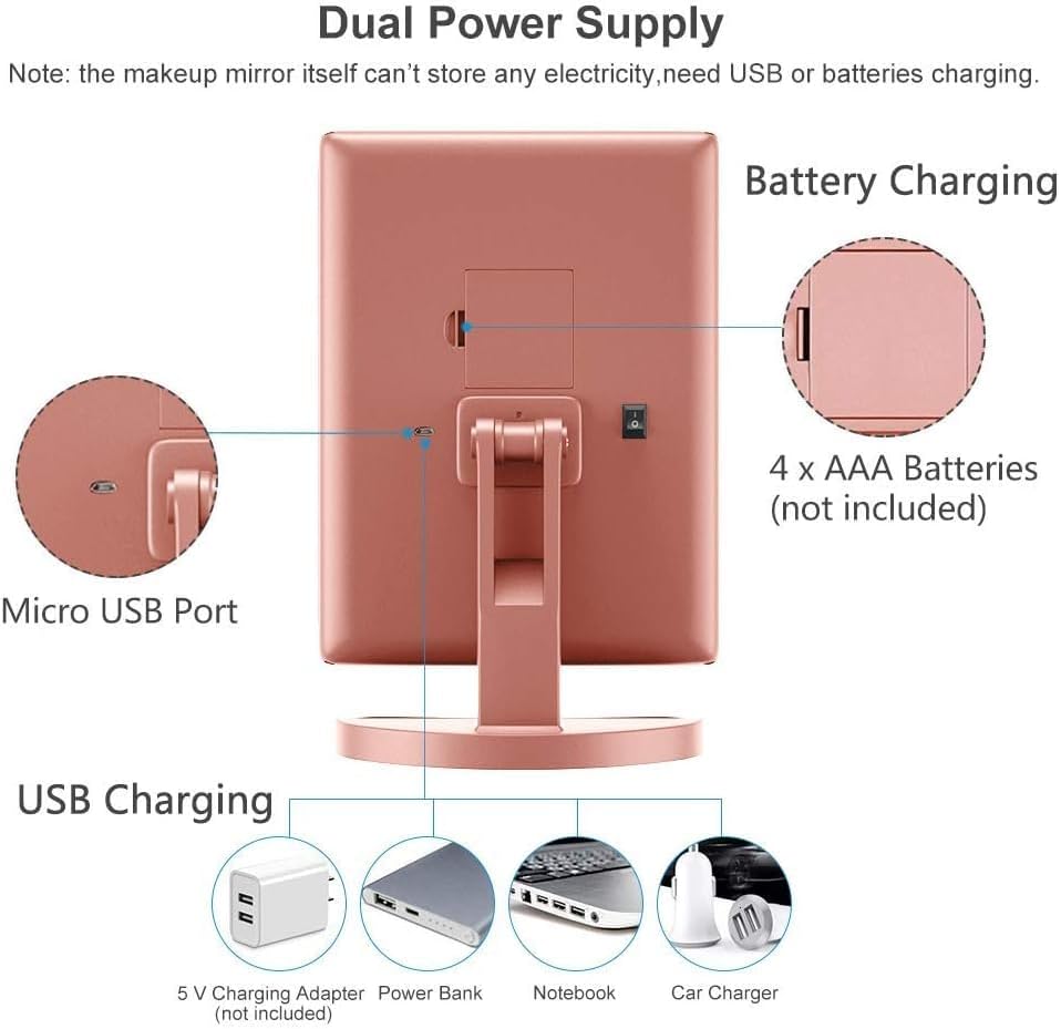 Schminkspiegel mit Beleuchtung, Faltbarer Kosmetikspiegel mit 3X/2X/1X Vergrösserung, 21 natürliche