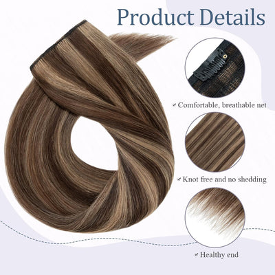 Haarteile Echthaar Extensions Clip in 1 Tresse 5 Clips Dick Haarteil Weich Haarverlängerung 100% Rem