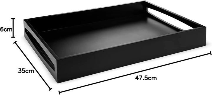 Leopold Vienna - Schwarzes Holz-Servier-Tablett 47.5 x 35 cm - eckiges Frühstückstablett mit hohem R