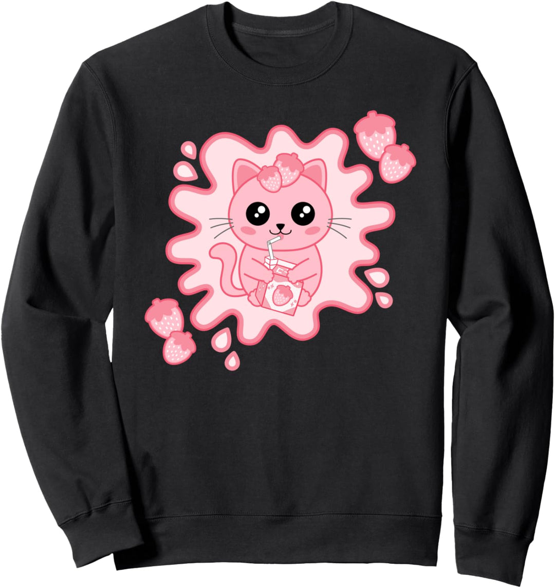 Süsse Rosa Katze Erdbeermilch Kawaii Strawberry Milk Anime Sweatshirt