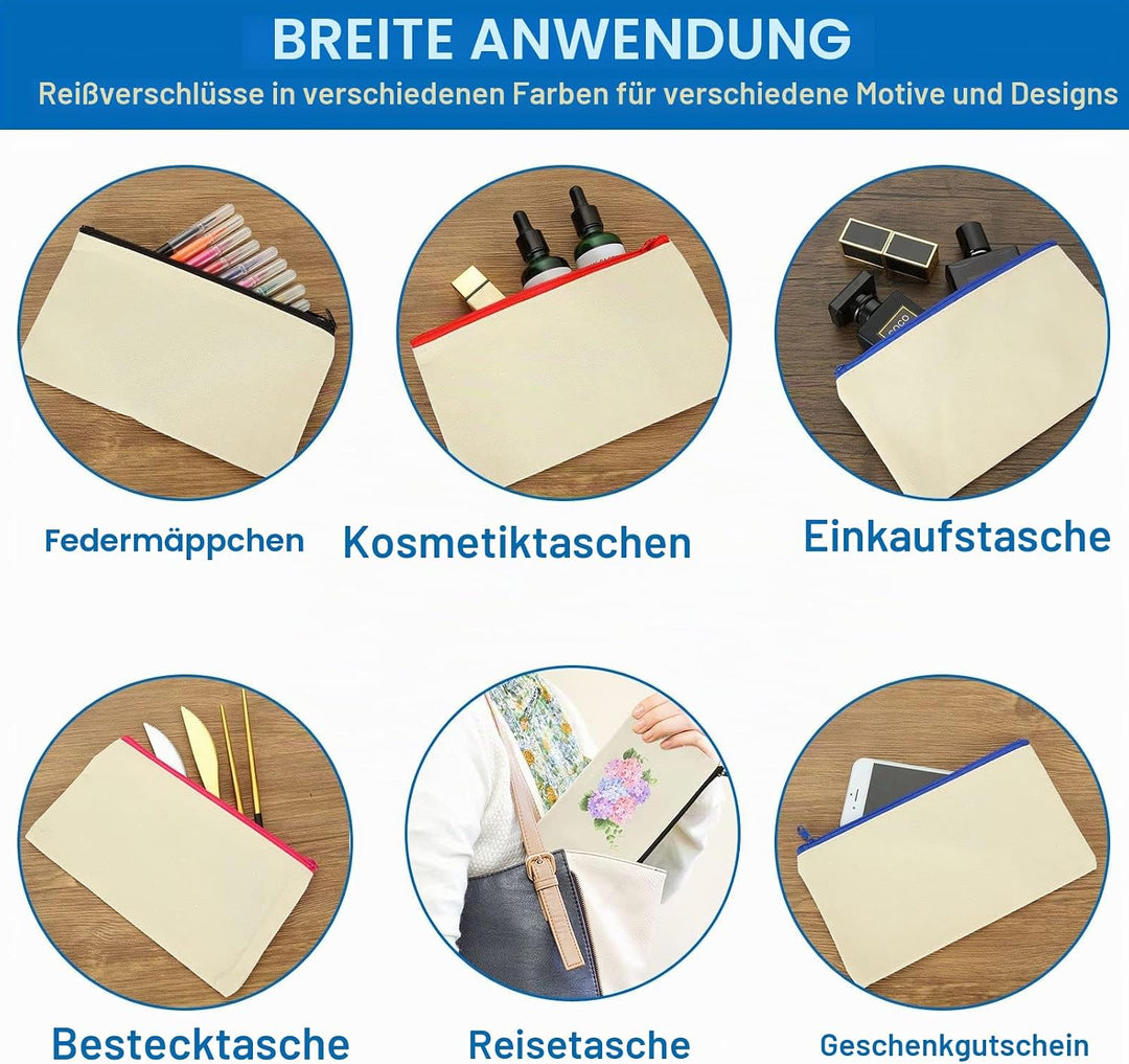 SENENQU 30 Stück DIY Blanko Stoffbeutel Mit Reissverschluss Bunt, 12 × 21cm Klein Stoffbeutel Zum Be