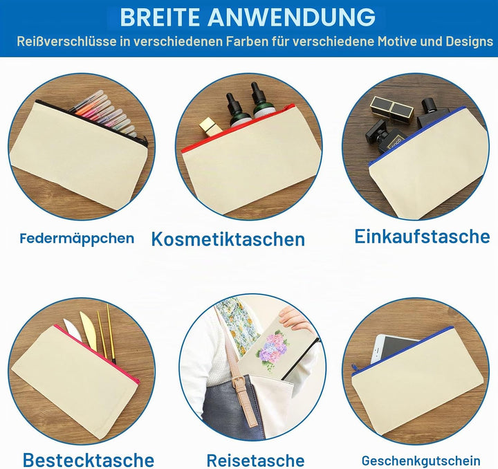 SENENQU 30 Stück DIY Blanko Stoffbeutel Mit Reissverschluss Bunt, 12 × 21cm Klein Stoffbeutel Zum Be