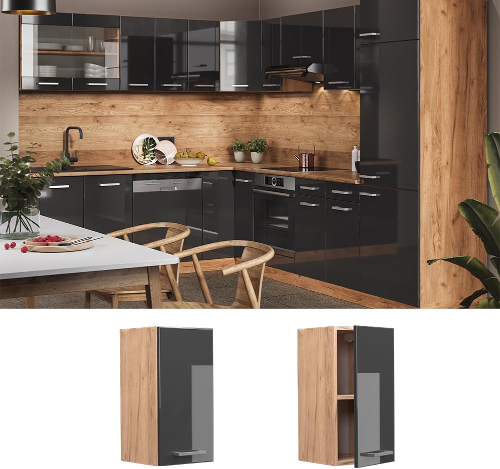 Vicco Hängeschrank R-Line, Anthrazit Hochglanz/Goldkraft Eiche, 30 cm Anthrazit Hochglanz Hängeschra