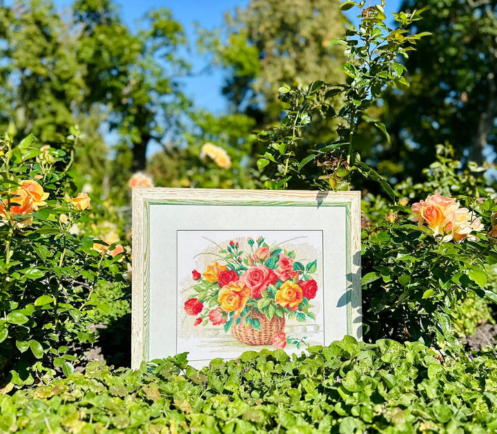 RIOLIS Korb mit Rosen Kreuzstich-Set, Baumwolle, Mehrfarbig, 35 x 30 x 0.1 cm