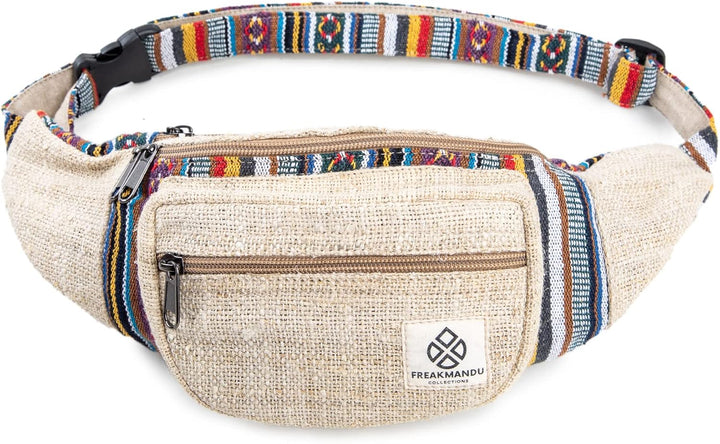 Freakmandu Unisex Hanf Gürteltasche – Fanny Packs, Hüftgürteltasche zum Umhängen, Boho Hippie Stil,