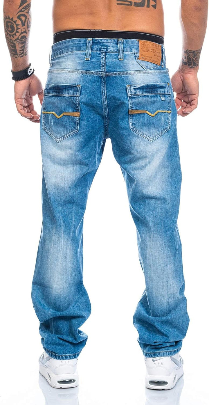 Rock Creek Herren Jeans Hose RC-2009 38W / 38L Blau, 38W / 38L Blau