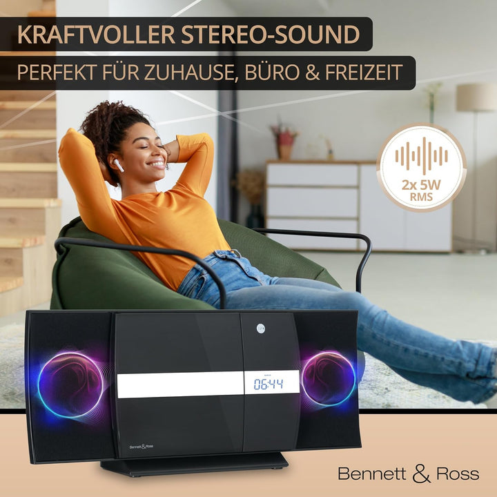 Bennett & Ross Ålesund Vertikal Stereoanlage - HiFi Microanlage mit CD-Player, MP3, UKW-Funktion, US