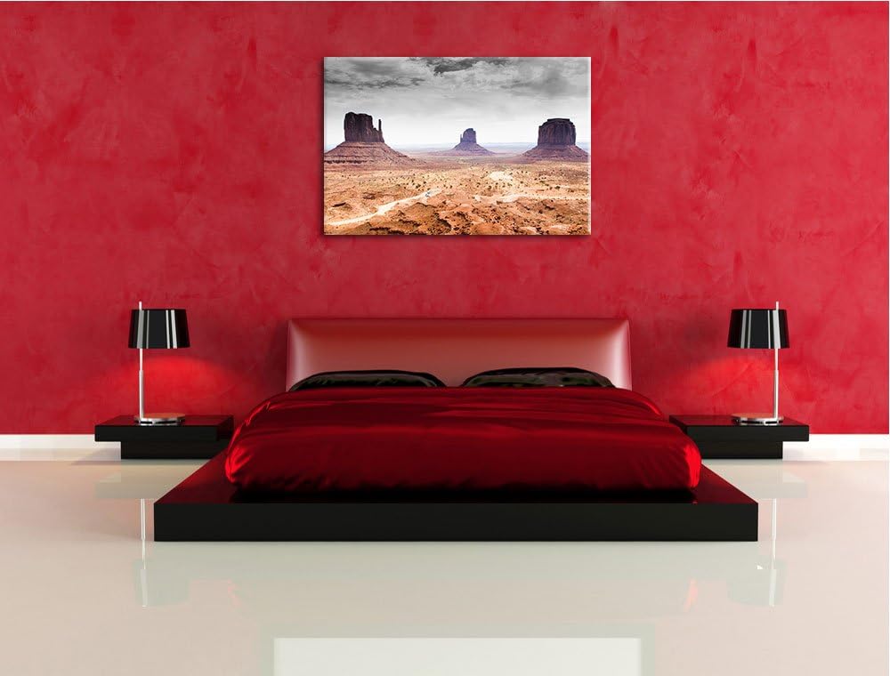 schönes Monument Valley schwarz/weiss Format: 100x70 auf Leinwand, XXL riesige Bilder fertig gerahmt
