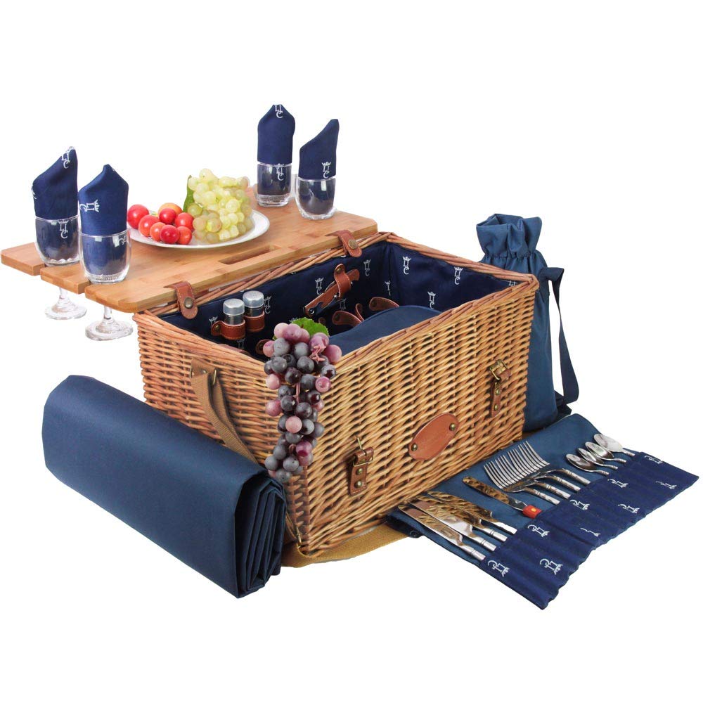 Les Jardins de la Comtesse - Picknickkorb aus Weide und Leder Saint-honoré in blau, mit abnehmbarem
