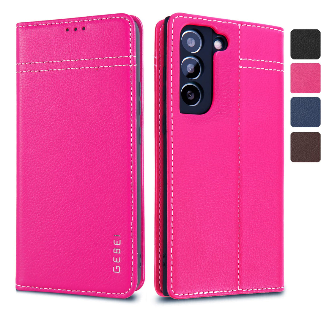 Hülle Echt Leder für Samsung Galaxy S22 Plus (S22+) 5G - Premium Echte Lederhülle mit Standfunktion