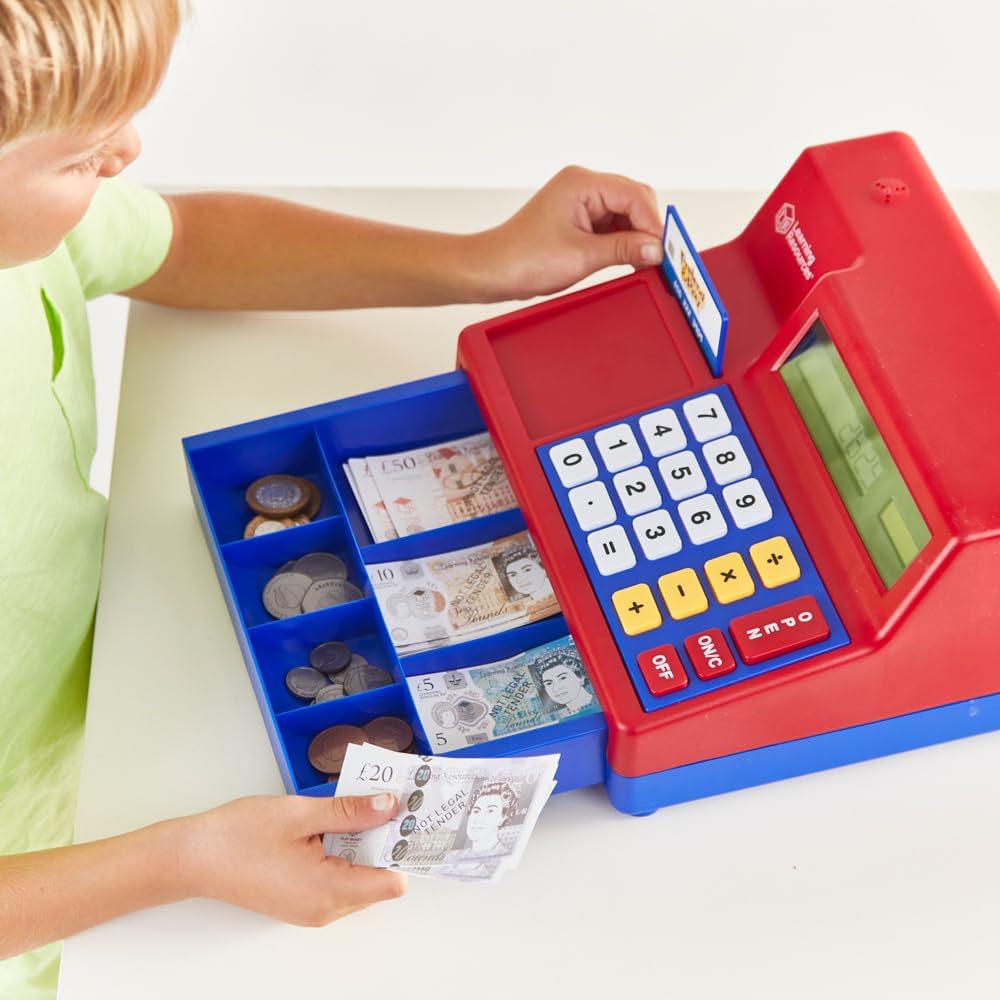 Learning Resources Pretend & Play Spielkasse mit Rechenfunktion und GB-Spielgeld Rot UK, Rot UK
