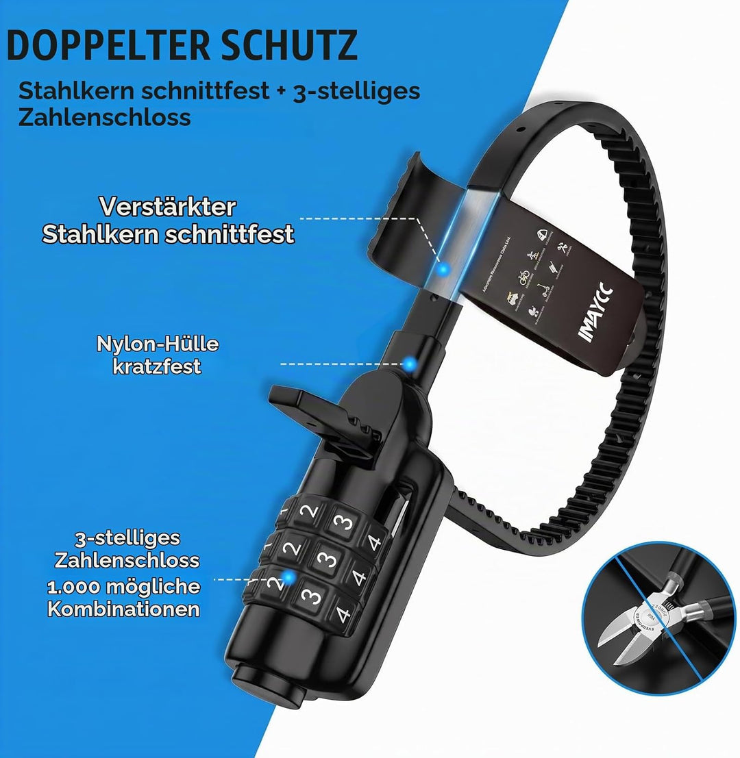 IMAYCC Kabelbinder Schloss mit Zahlencode – Leichtes Fahrradschloss &amp; Zahlenschloss für Helm, Scoote