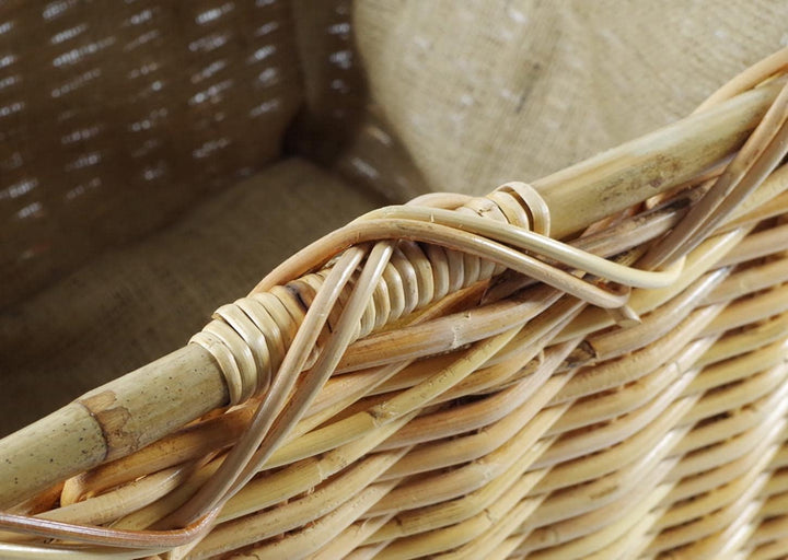 Kobolo Holzkorb für Kaminholz rechteckig natur aus Rattan mit Griffen und